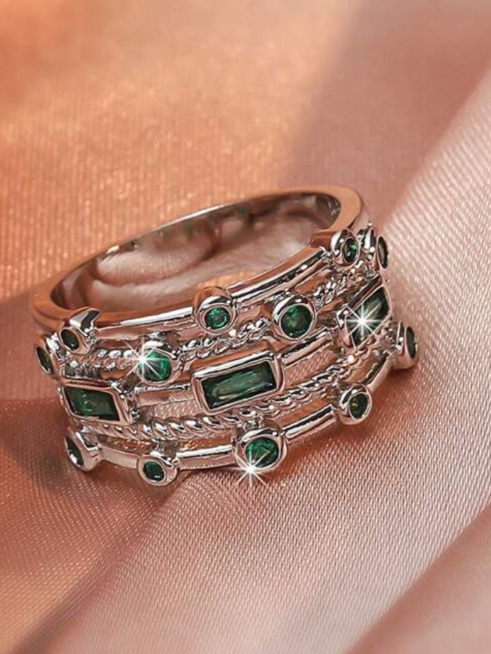 Elegant Green Stone Stack Ring - Women Jewelry